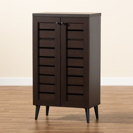 Baxton Studio Salma ModernDark Brown Finished Wood 2-Door Shoe Storage Cabinet 195-11726-ZORO